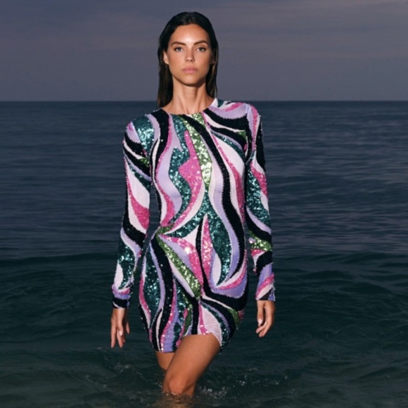 PatBO Dresses & Skirts - NWT PatBO Delos beaded sequin multi color long sleeve mesh mini dress 8